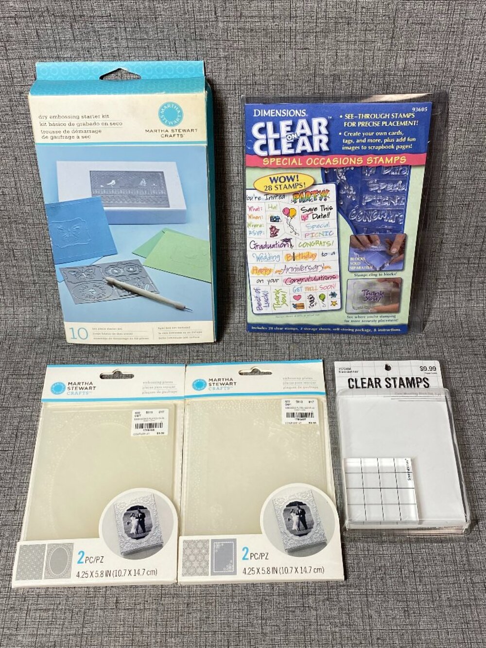 NOS Martha Stewart Crafting Lot With Clear Cling Stamps Emboss Folder 5pc Lot